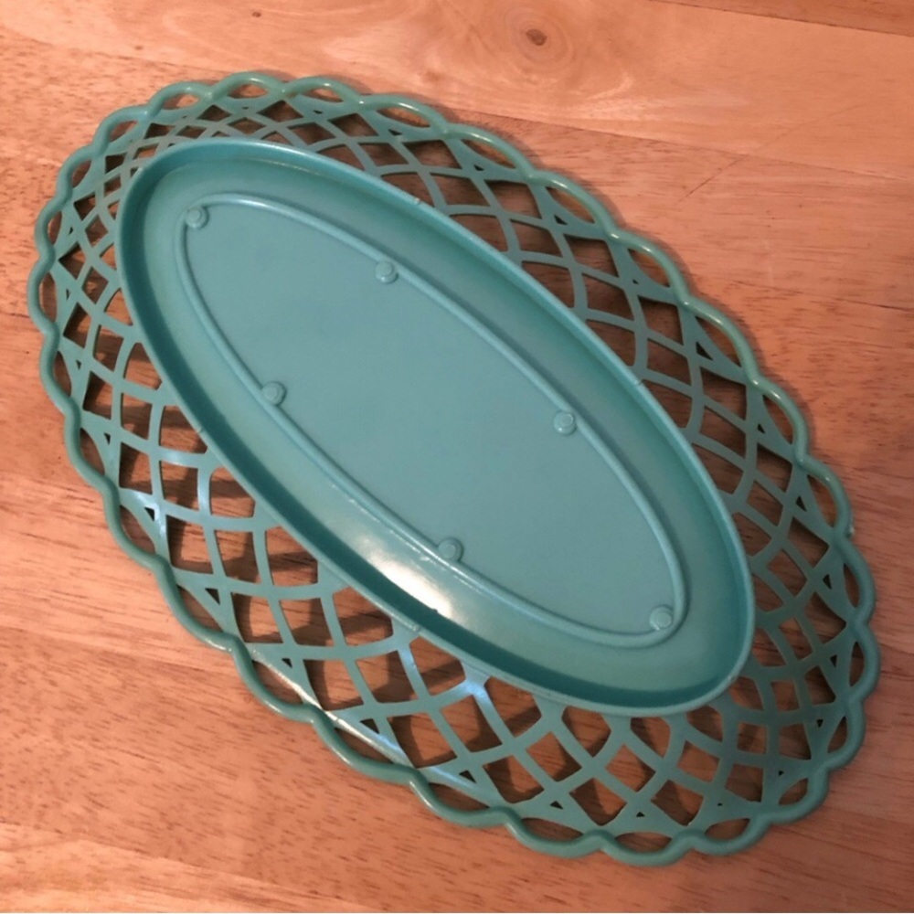 Basket Miami Beach flamingo plastic oval turquoise FL souvenir tray vintage 60s - Picture 3 of 4